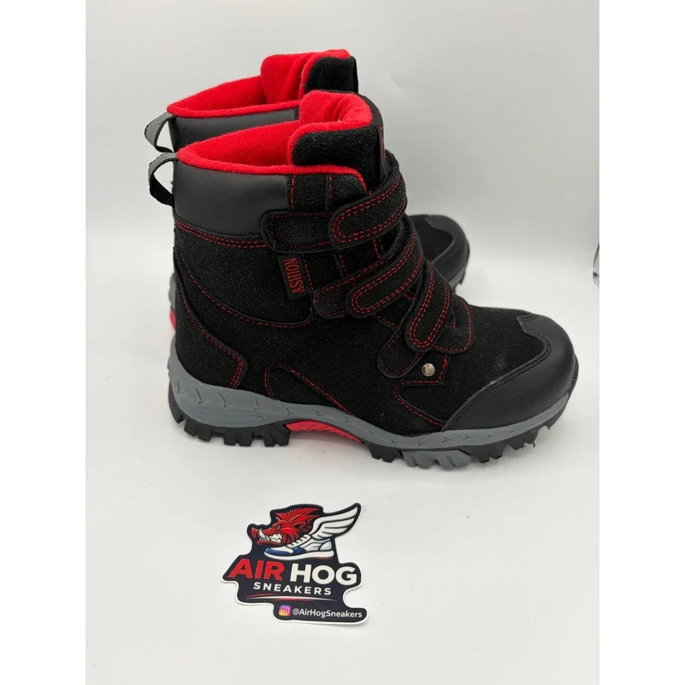 Vitike Kids Snow Boots Black Red Fleece Lined Ice Cleats Size US 2 eur 33